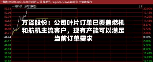 万泽股份：公司叶片订单已覆盖燃机和航机主流客户，现有产能可以满足当前订单需求-第2张图片