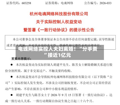电魂网络实控人夫妇离婚！“分手费	”接近1亿元-第1张图片
