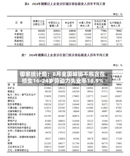 国家统计局：8月全国城镇不包含在校生16-24岁劳动力失业率18.9%