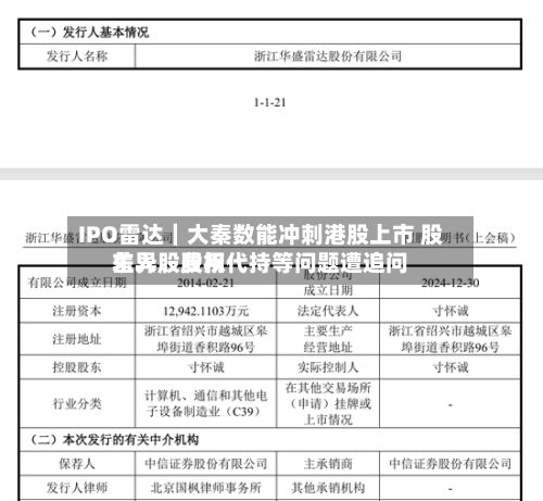 IPO雷达｜大秦数能冲刺港股上市 股东入股费用差异、股权代持等问题遭追问-第2张图片