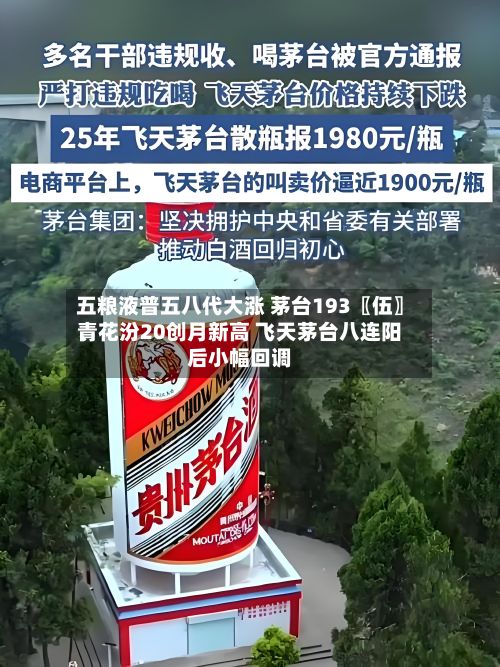 五粮液普五八代大涨 茅台193〖伍〗、青花汾20创月新高 飞天茅台八连阳后小幅回调