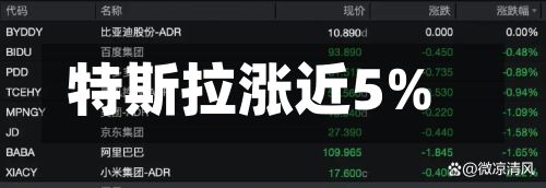 特斯拉涨近5%