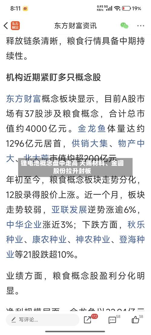 锂电池概念盘中走高 天赐材料、金圆股份拉升封板-第2张图片