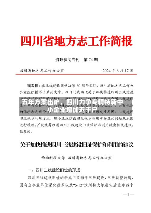 五年方案出炉，四川力争专精特新中小企业增加近千户