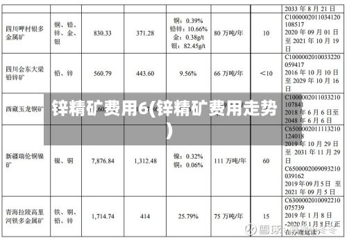 锌精矿费用6(锌精矿费用走势)