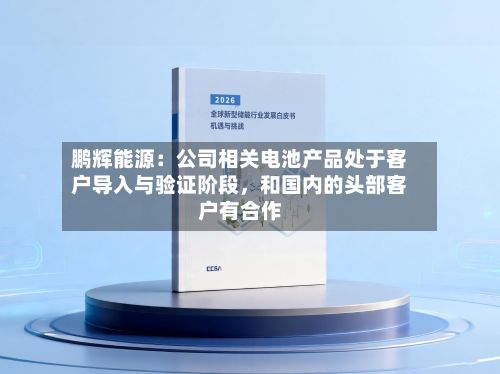 鹏辉能源：公司相关电池产品处于客户导入与验证阶段	，和国内的头部客户有合作-第2张图片