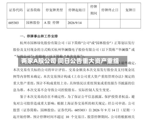 两家A股公司 同日公告重大资产重组-第1张图片