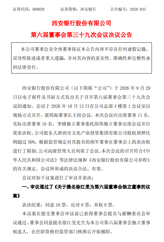 西安银行：聘任田丽、郭广涛为副行长，田丽兼任首席合规官